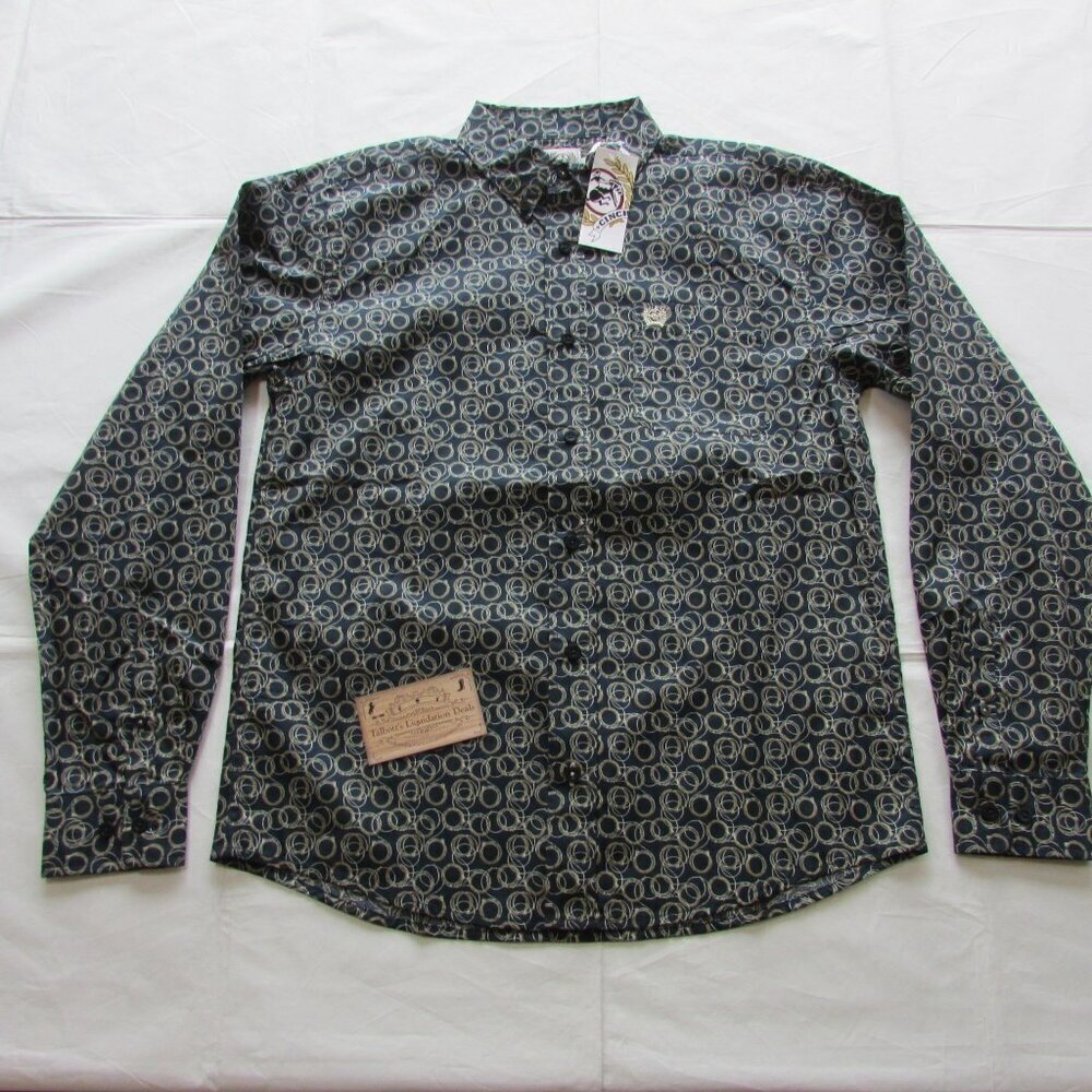 Cinch Youth Boy's XL Long Sleeve Rope Print Button Western Shirt Navy